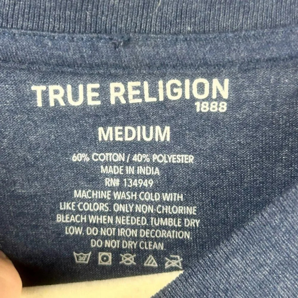 NEW True Religion Shirt Men Unisex Medium V Neck Short Sleeves Metallic Blue - Picture 4 of 6